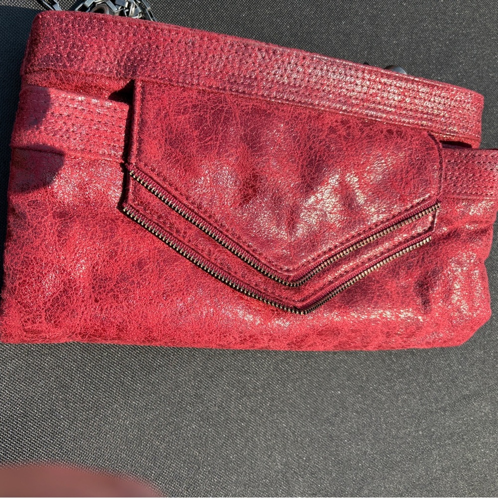 Matt & Nat red foldable clutch Bag with long chain /straps - Picture 10 of 14